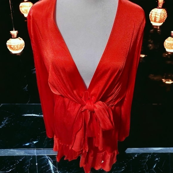 NWOT Q&A Red Ruffled Tie Dress Size Small - Picture 2 of 6